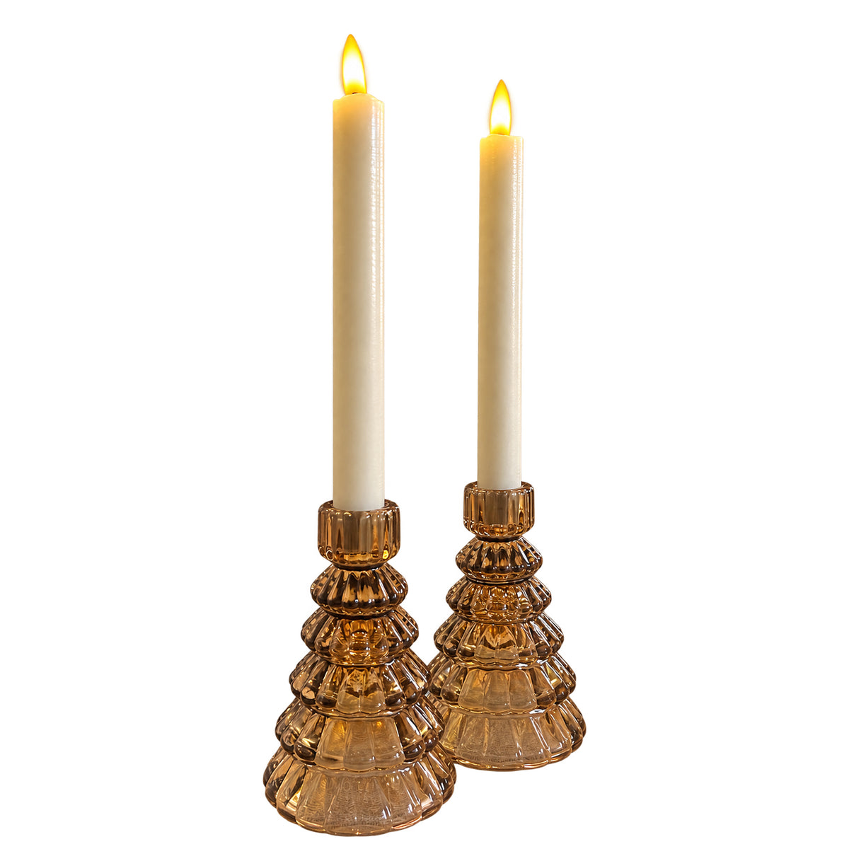 Glazen kerstboom kandelaar bruin, 13cm