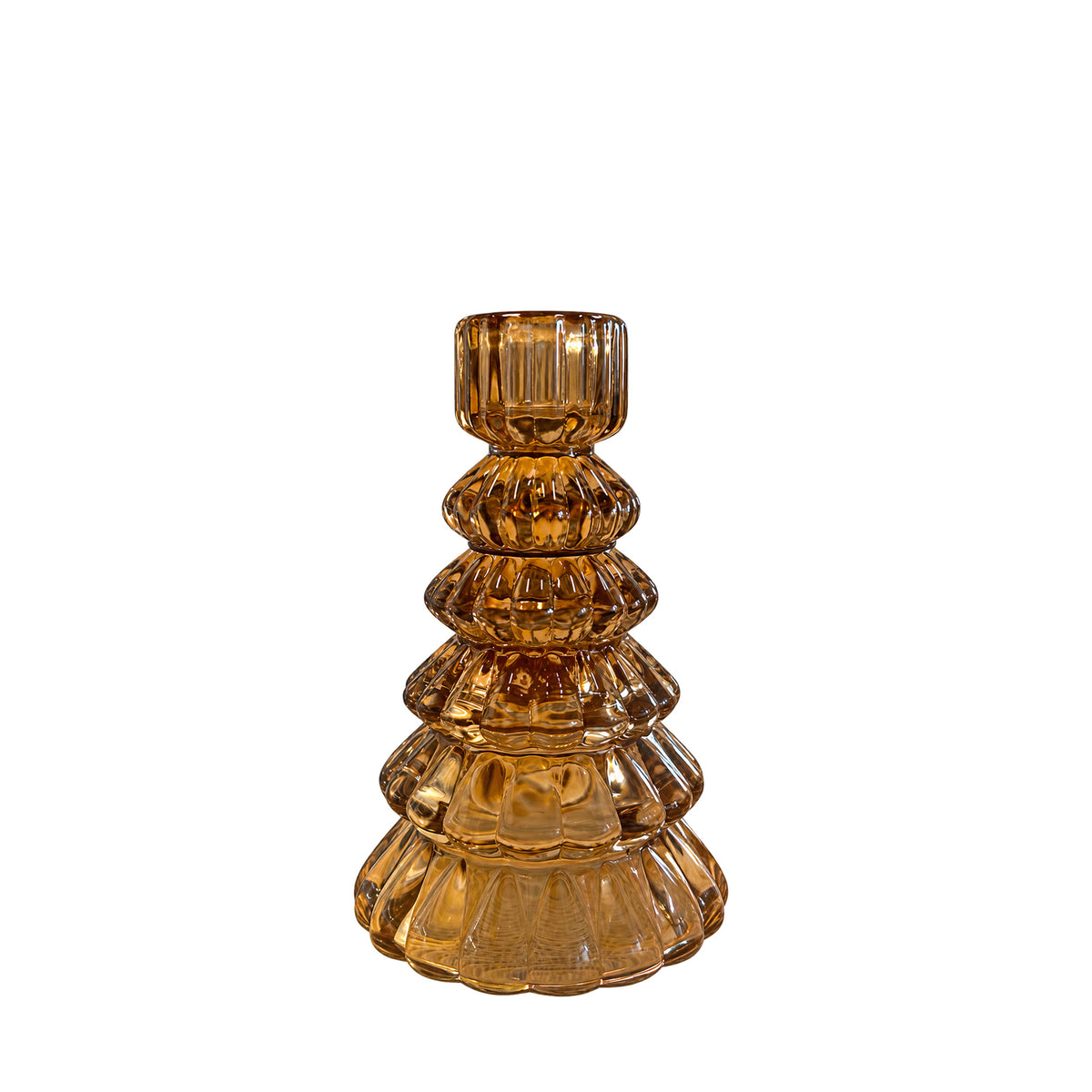Glazen kerstboom kandelaar bruin, 13cm