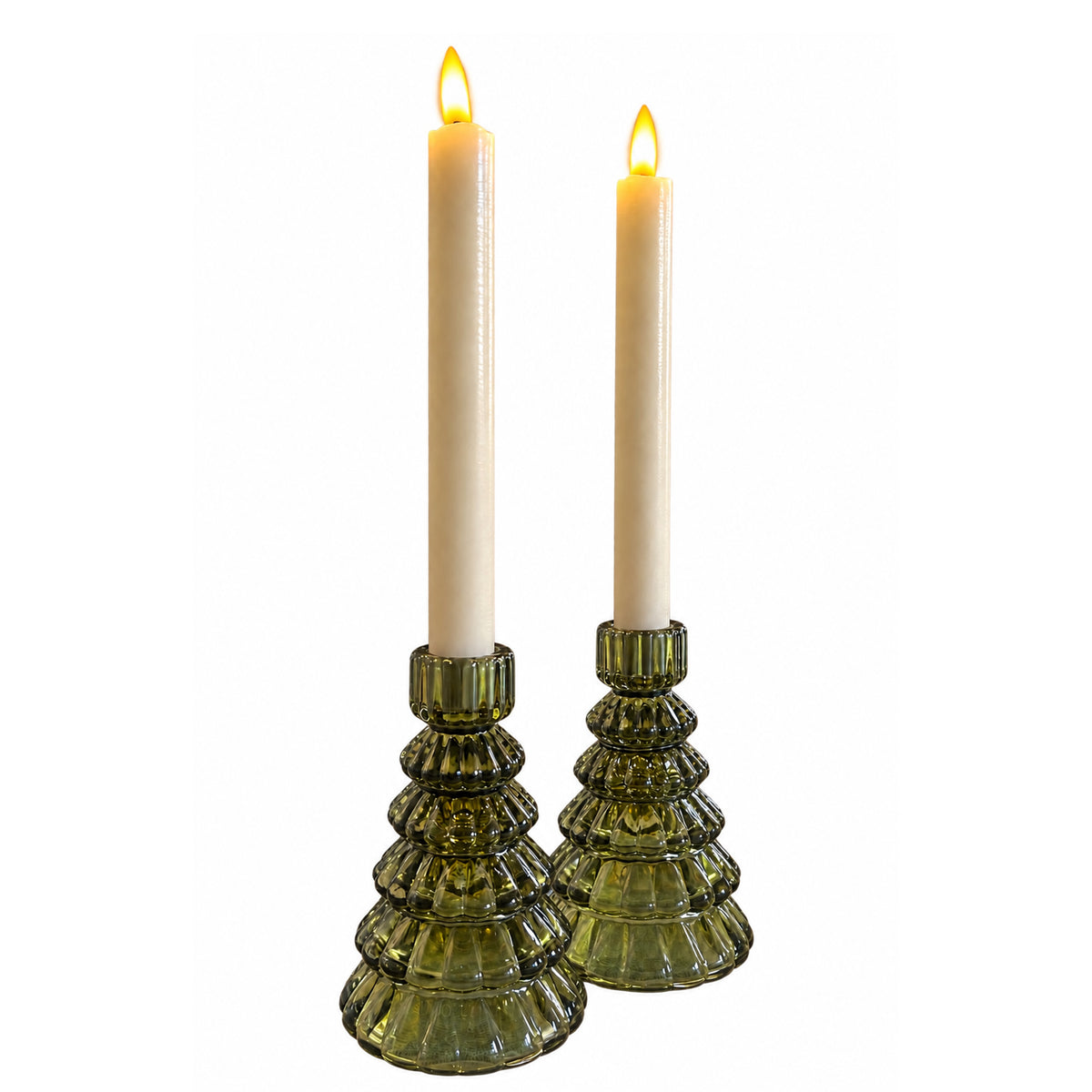 Glazen kerstboom kandelaar groen, 13cm