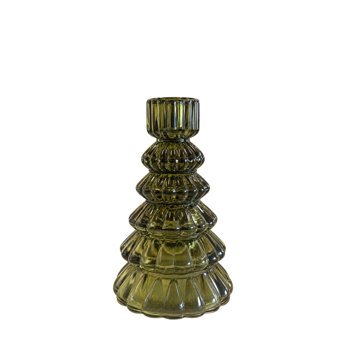 Glazen kerstboom kandelaar groen, 13cm