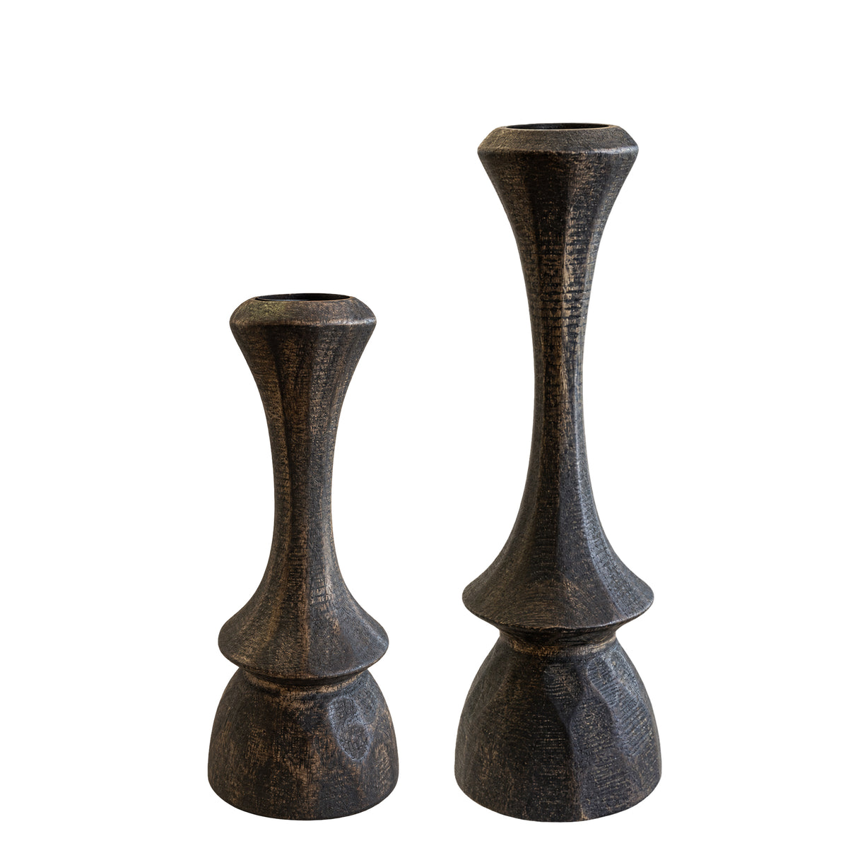 Houten kandelaars bruin, set van 2